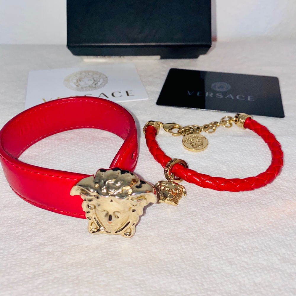 Two Versace Medusa Head Leather Bracelets